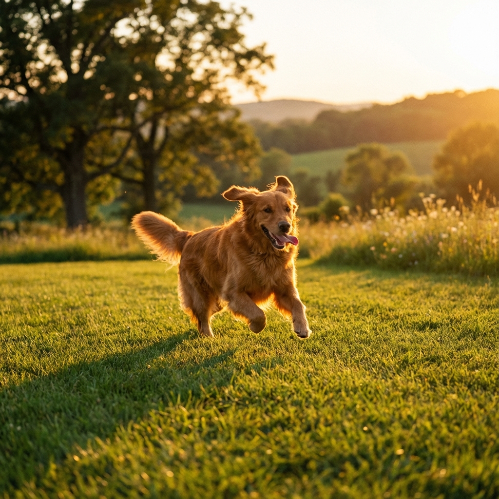 Happy Golden Retriever with family